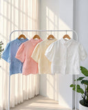 Marilen Puffsleeve Lace-Detail Top