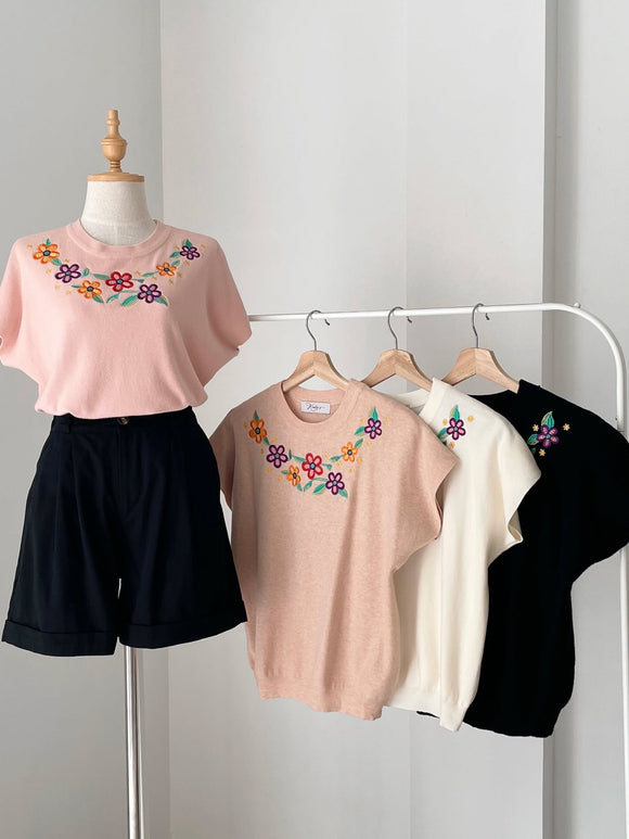 Zennia Embroidered Knit Top