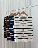 Henya Stripe Knit Top ( w/ oversized Button Detail )