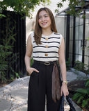 Henya Stripe Knit Top ( w/ oversized Button Detail )