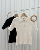 Cera Collared Rib Knit Top