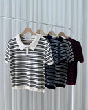 Neriva Collared Stripe Knit Top