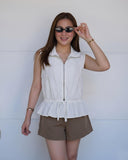 Via Zip-Up Peplum Vest Top