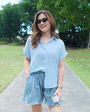 Halmy Buttondown Stripe Linen Top
