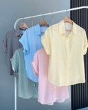 Halmy Buttondown Stripe Linen Top