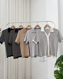 Almae Collared Rib Knit Top