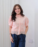 Marilen Puffsleeve Lace-Detail Top