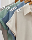 Dhara Collared Stripe Linen Top