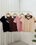 Leyla Textured Collared Knit Top