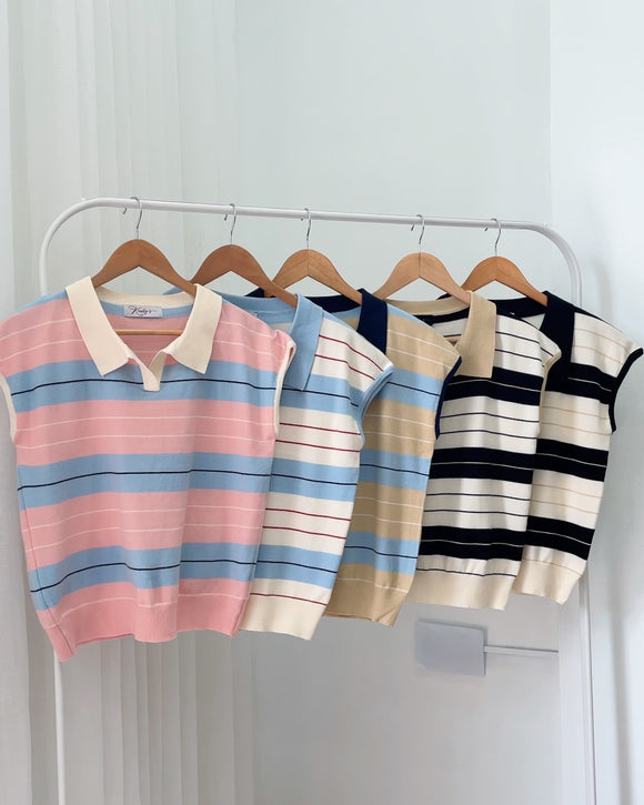 Nyles Collared Stripe Knit Top