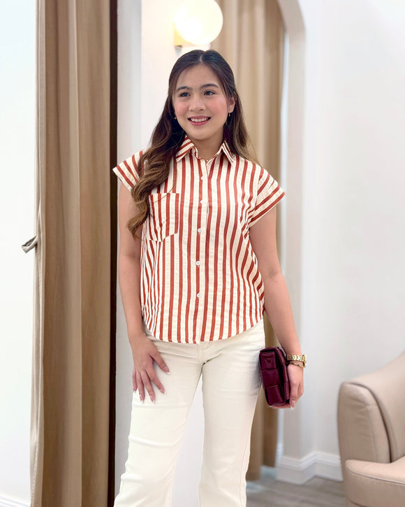 Oprah Collared Stripe Top