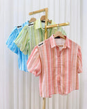 Chani Puff Sleeves Buttondown Stripe Top