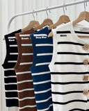 Henya Stripe Knit Top ( w/ oversized Button Detail )