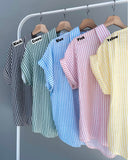 Halmy Buttondown Stripe Linen Top