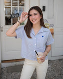 Dhara Collared Stripe Linen Top